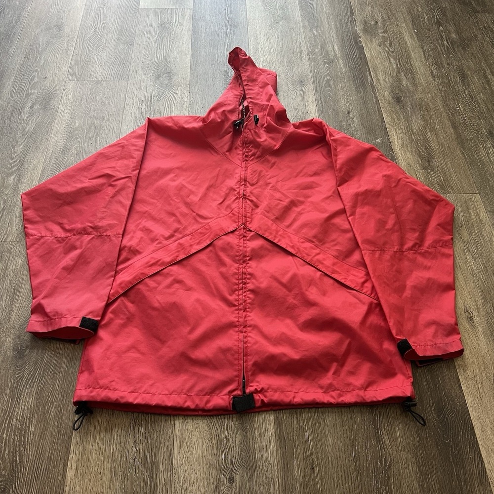 Vintage LL Bean Rain Jacket Mens Size Large Red Full Zip Hooded Waterproof Nylon